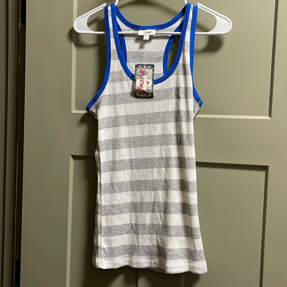 NWT Grane Striped Tank Top Blue Grey White Large Brand New